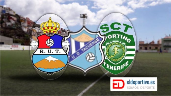 Resaltan los escudos del Real Unión Tenerife y el Sporting. En una fusión que bien no está saliendo.