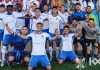 El CD Tenerife b celebrando la victoria.